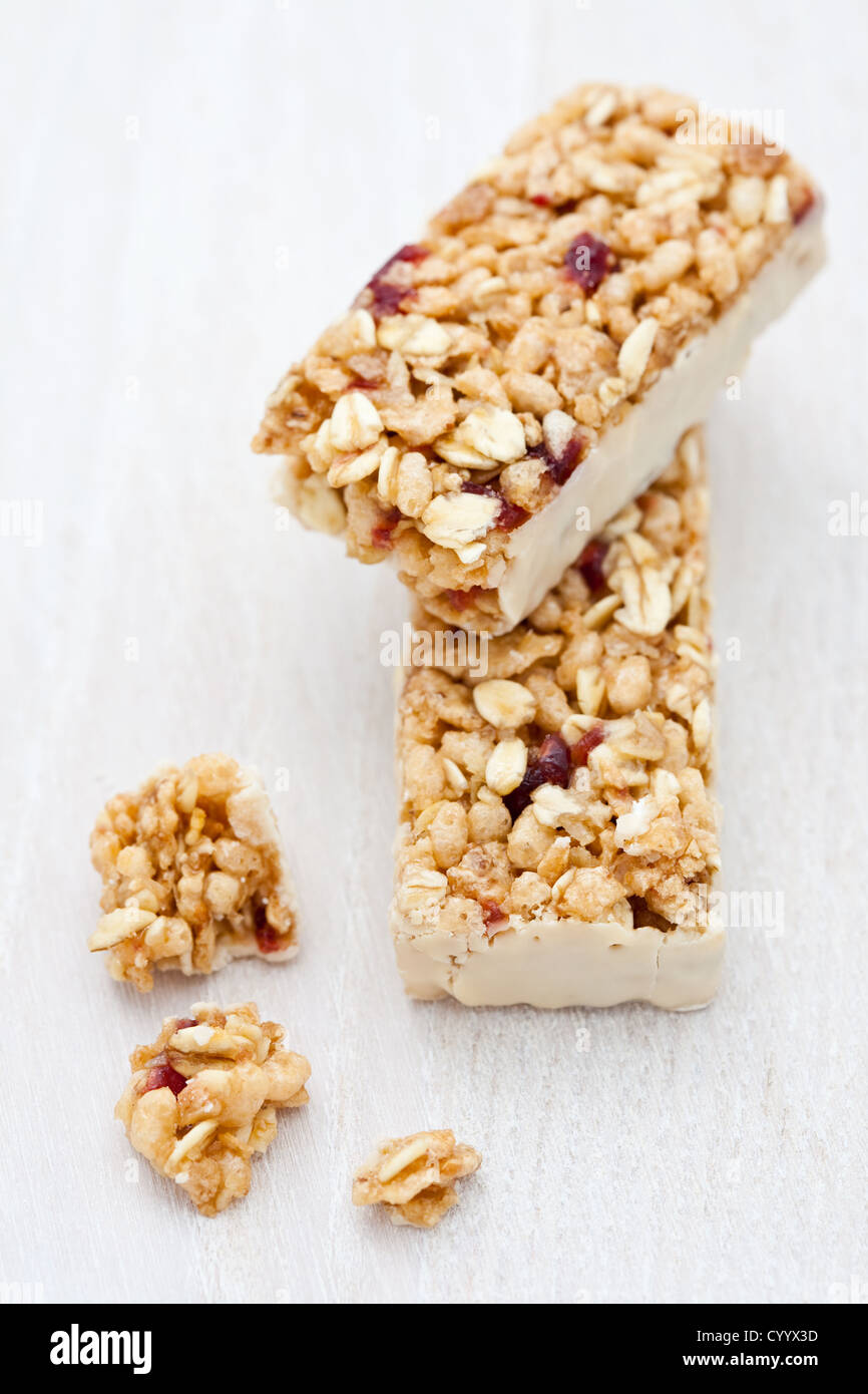 Healthy cranberry snack bar with white chocolate Stock Photo - Alamy