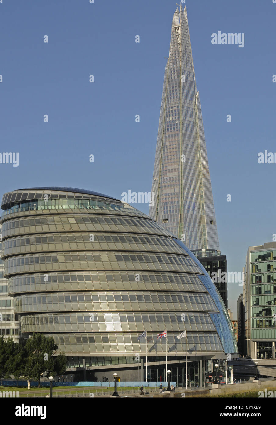The Shard with City Hall in the foreground Travel British Isles Destination Destinations Great Britain Londres Northern Europe Stock Photo