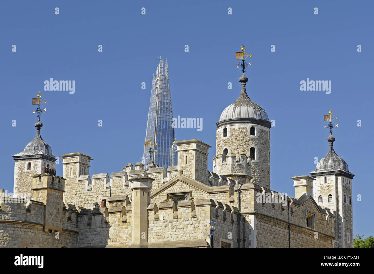 The Shard viewed from Tower of London Travel British Isles Destination Destinations Great Britain Londres Northern Europe UK Stock Photo