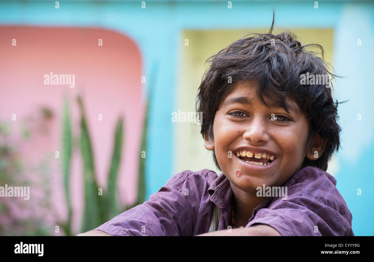 Happy young Indian street boy. Andhra Pradesh, India Stock Photo