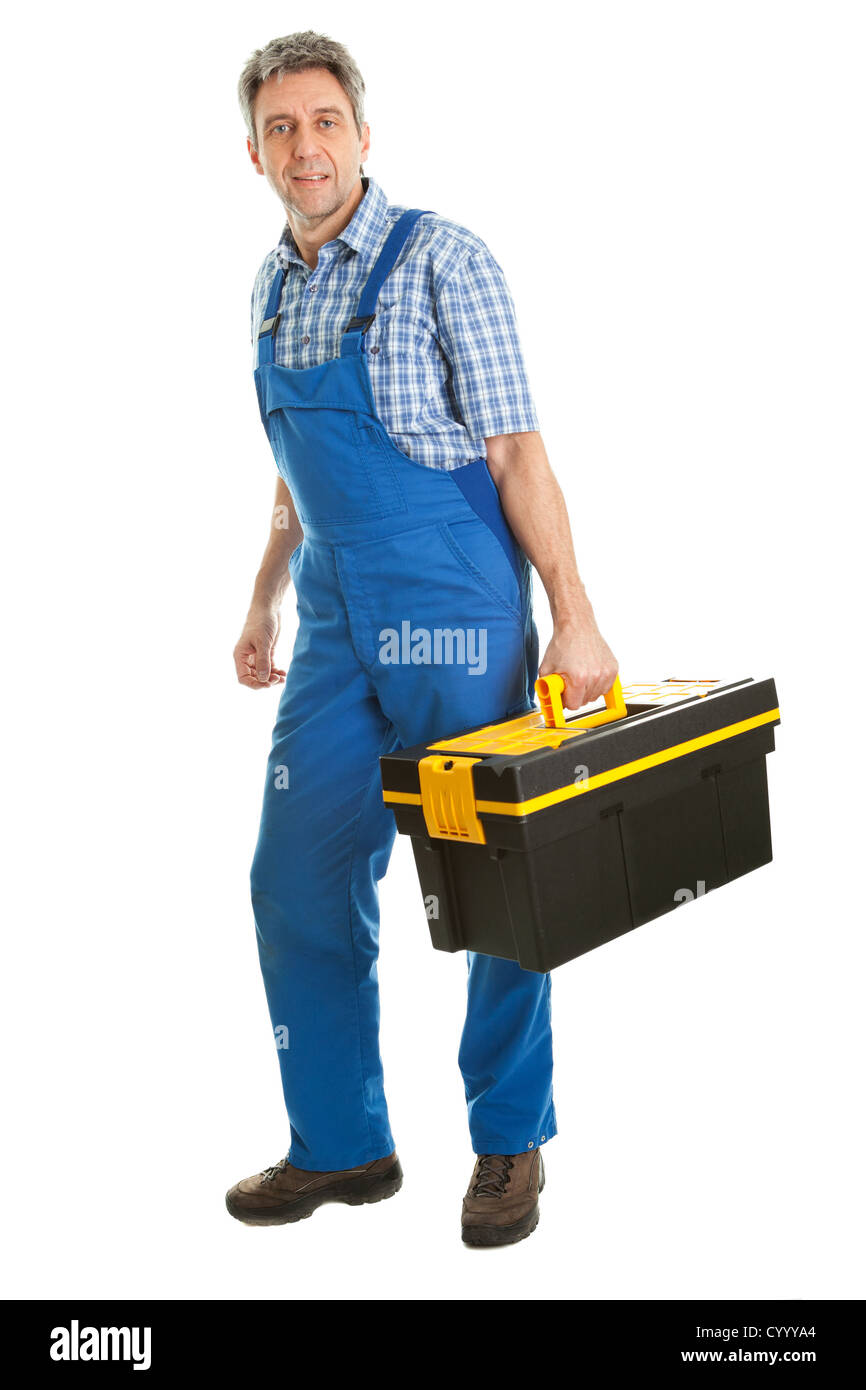 Confident service man with toolbox Stock Photo