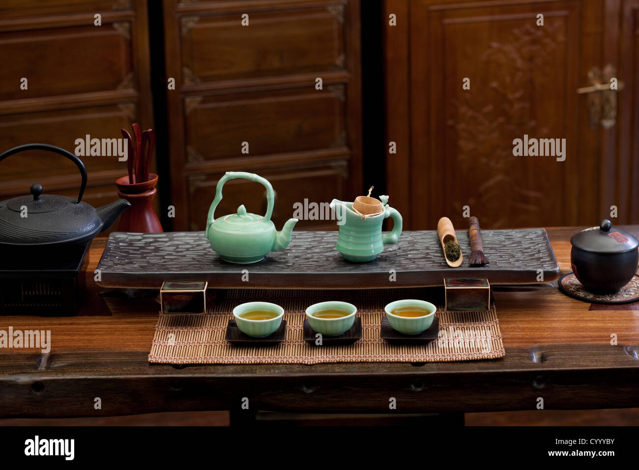 Traditional Chinese Tea Set In A Tea Room Stock Photo