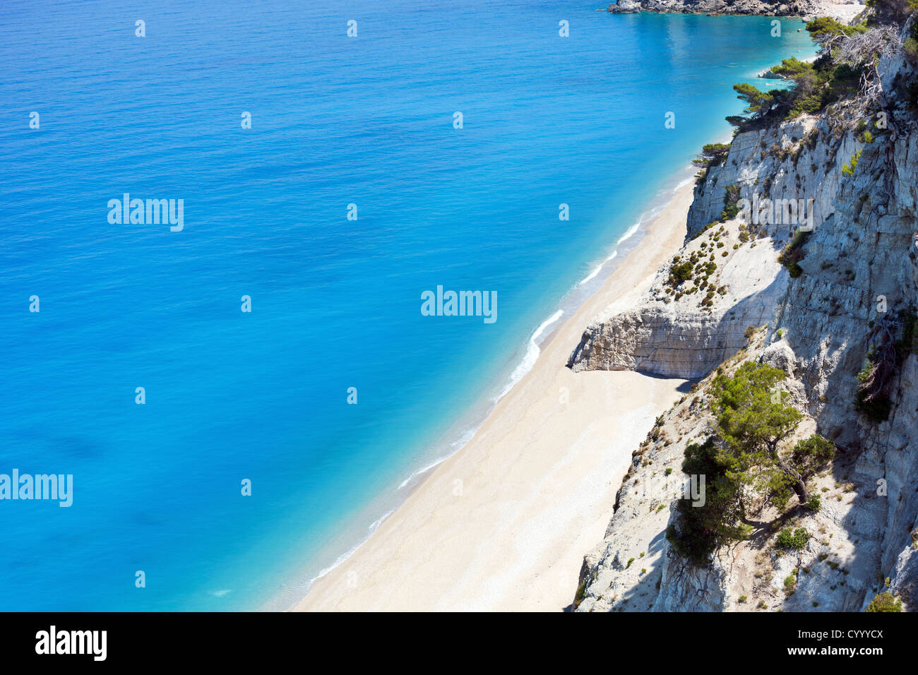 Beautiful summer white Egremni beach on Ionian Sea (Lefkada, Greece) summer view from nearest rock Stock Photo