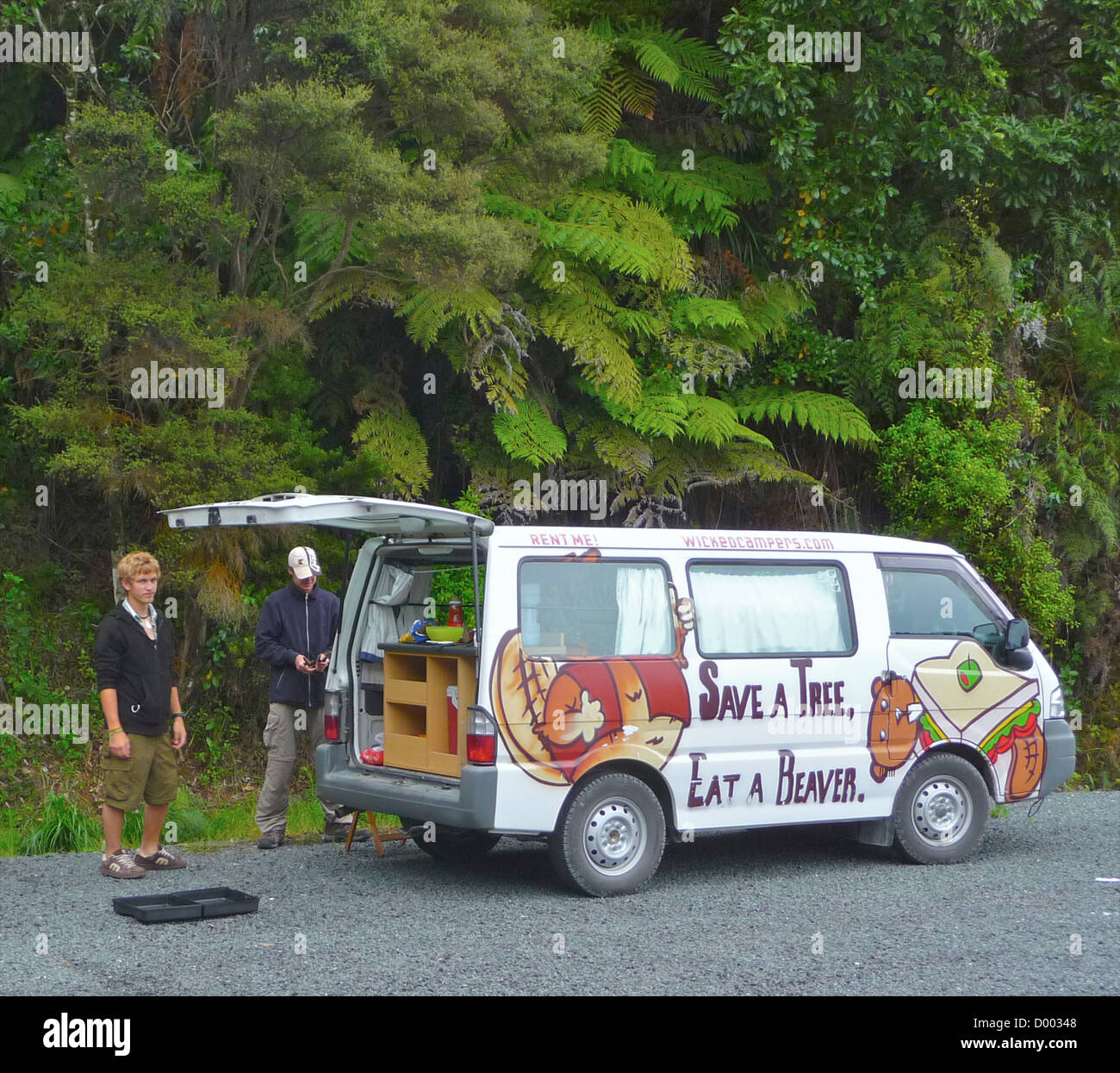 Students gap year travel camper van campervan New Zealand Wicked Campervans  Stock Photo - Alamy