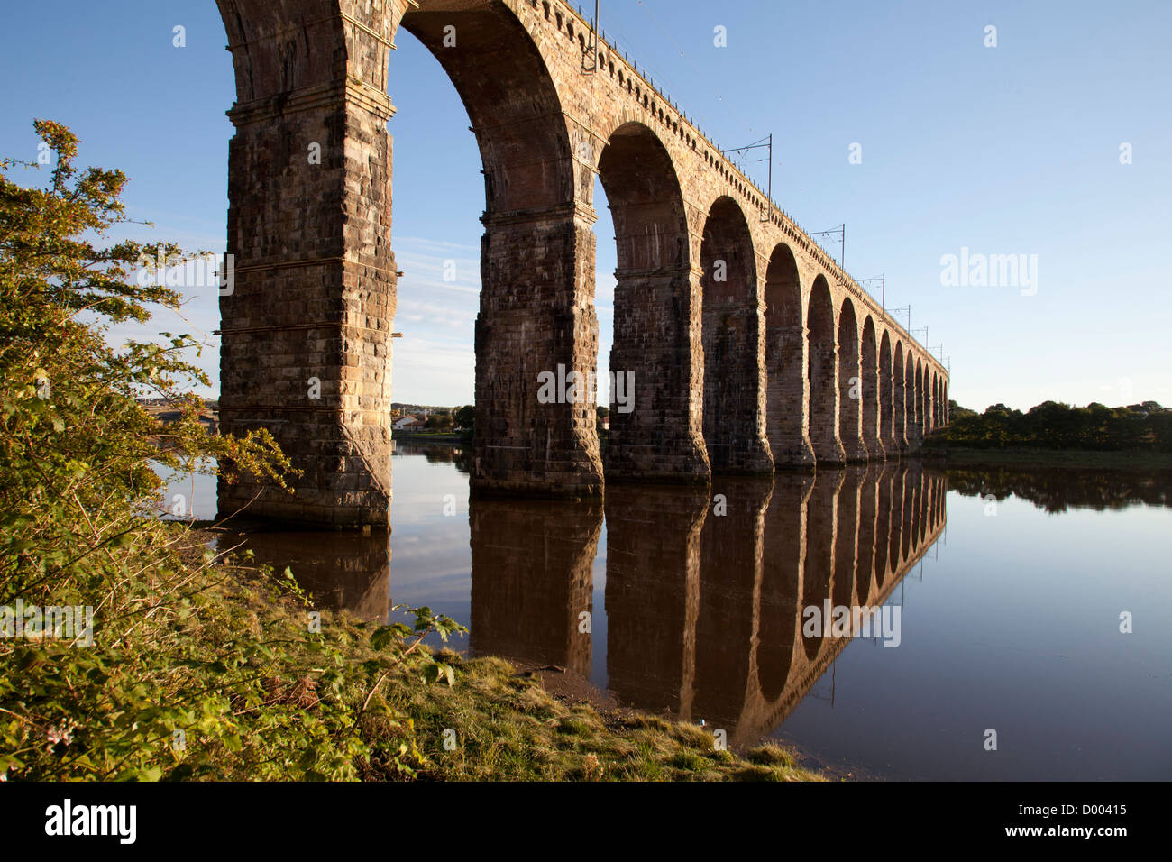 Royal Border Bridge spans the River Tweed between BerwickuponTweed Stock Photo Alamy