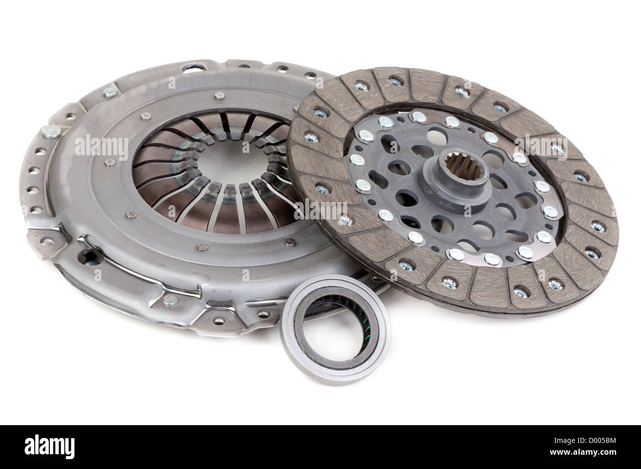 Spare parts of motor vehicle forming clutch plate and disc Stock Photo
