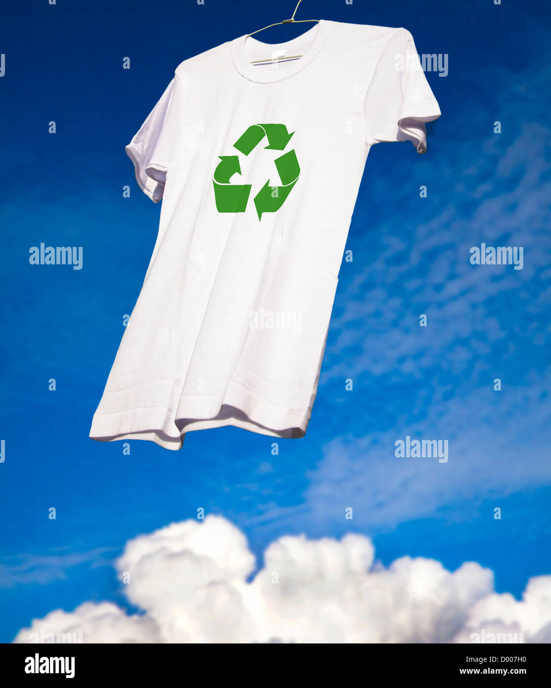 T-shirt with recycle logo drying on a hot summer day Stock Photo