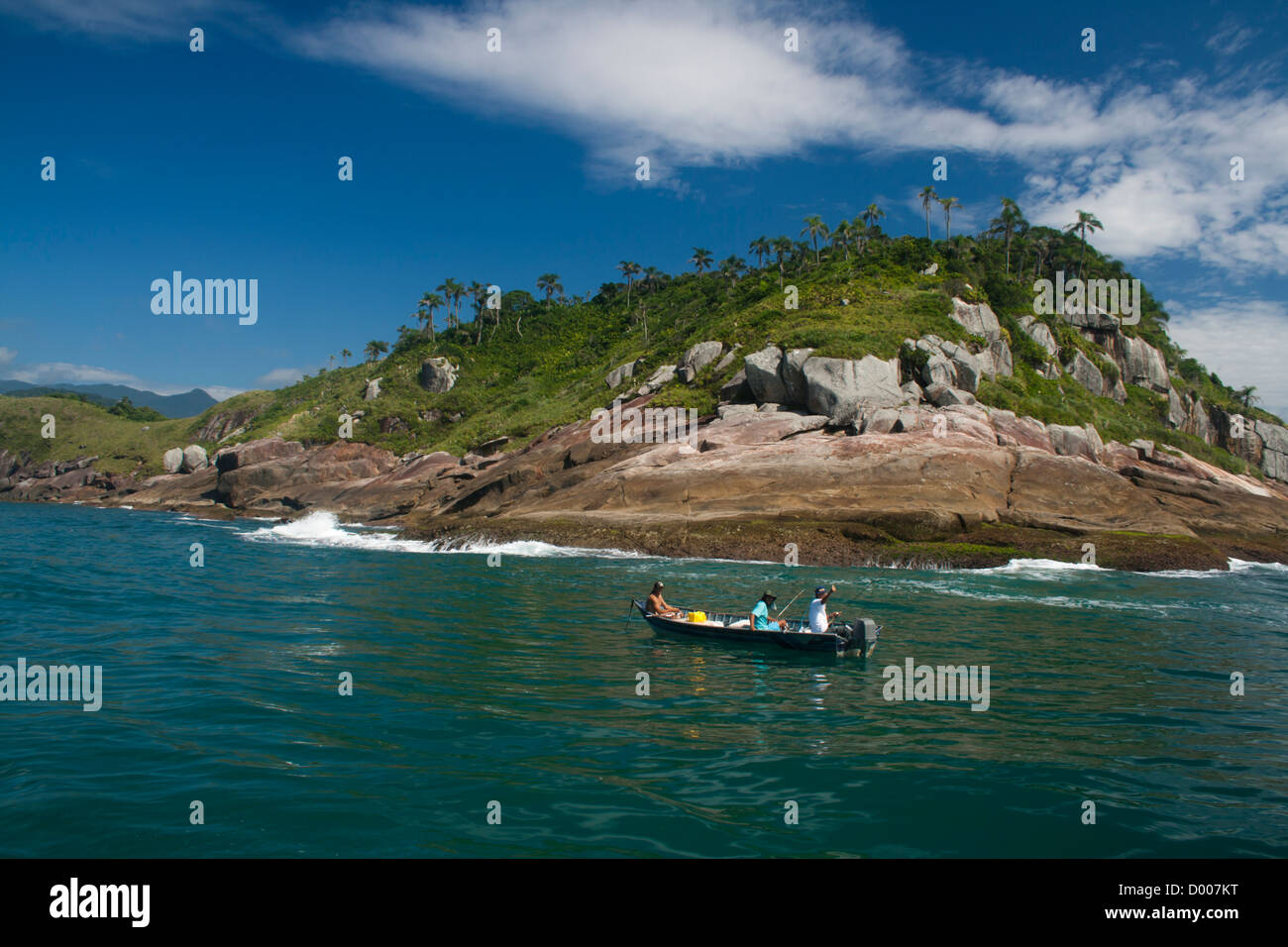 Small fishing boat close to Cambriu island, Cananéia, Sao Paulo, Brazil Stock Photo