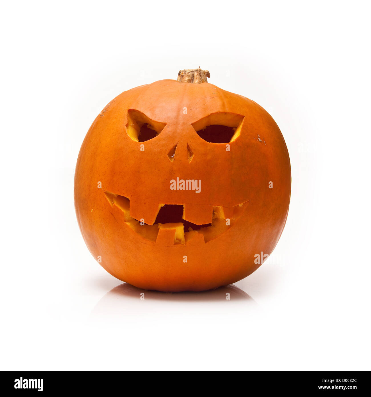 Orange carved Halloween pumpkin isolated on a white studio background ...