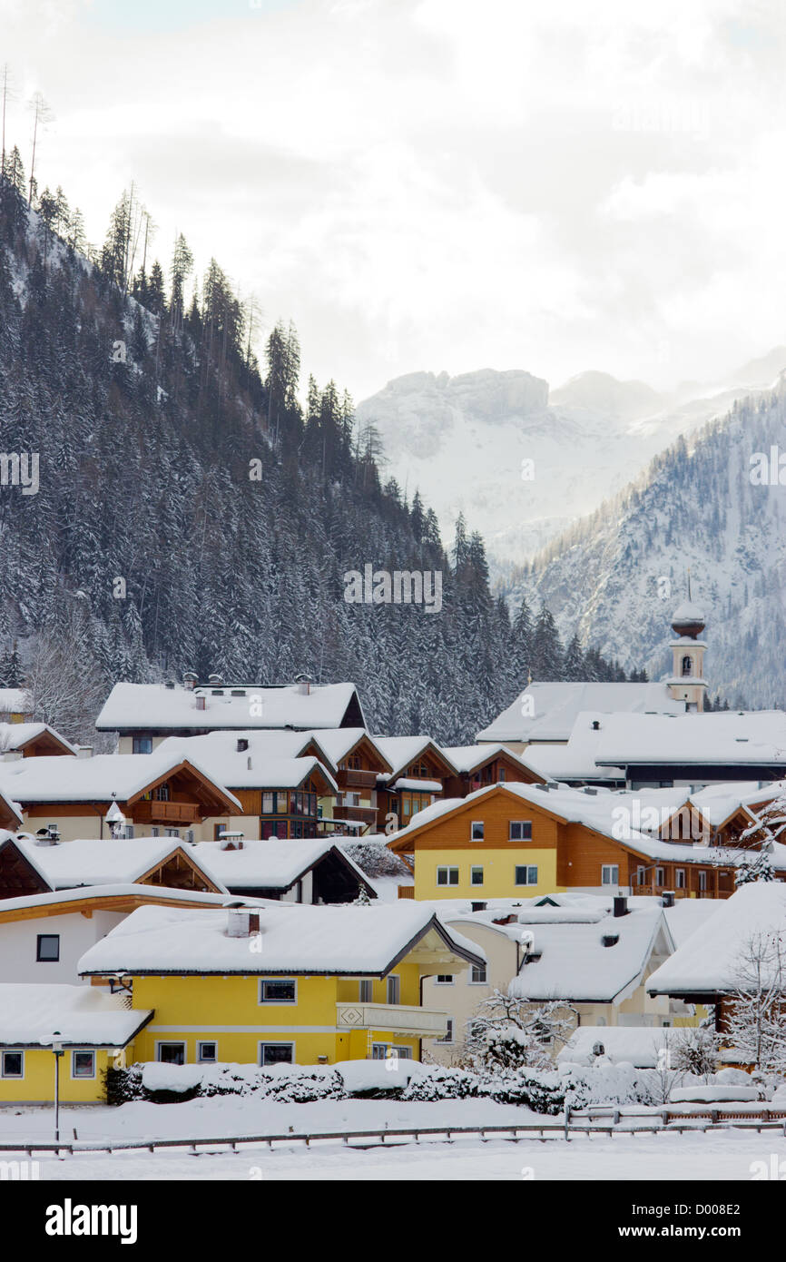 Houses in Flachau. A ski resort in the Austrian Alps. Stock Photo