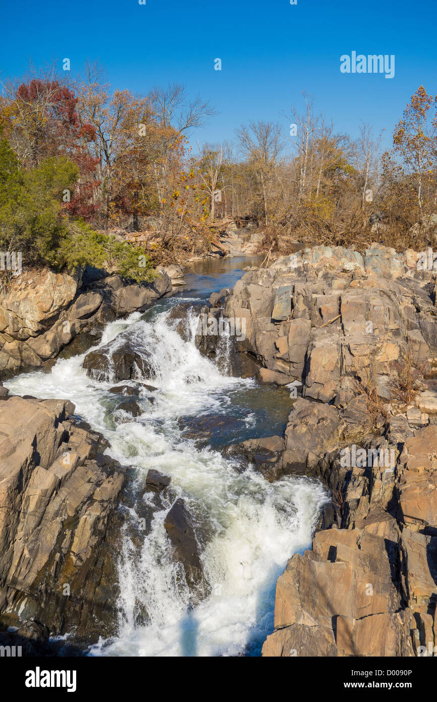 GREAT FALLS, MARYLAND, USA - Tributary of Potomac River on Olmsted Island. Stock Photo