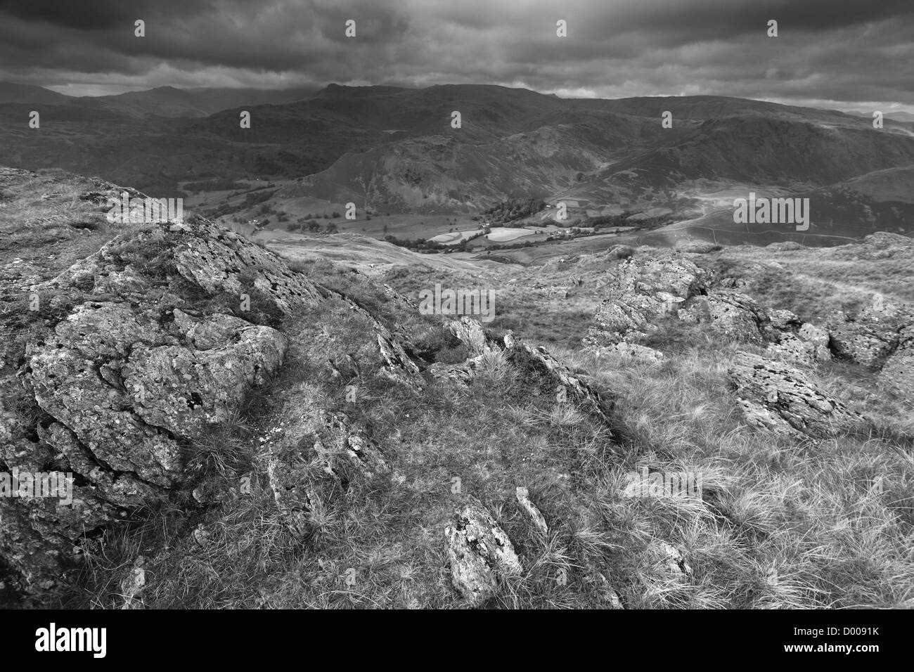 Black and White panoramic Landscape Stone Arthur Fell, Lake District