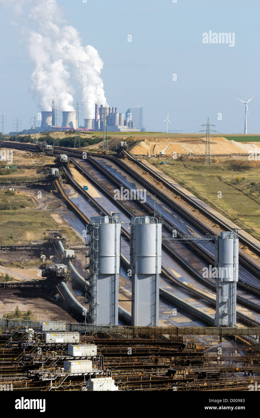 Conveyor belts from the brown coal mine to the power plant Stock Photo
