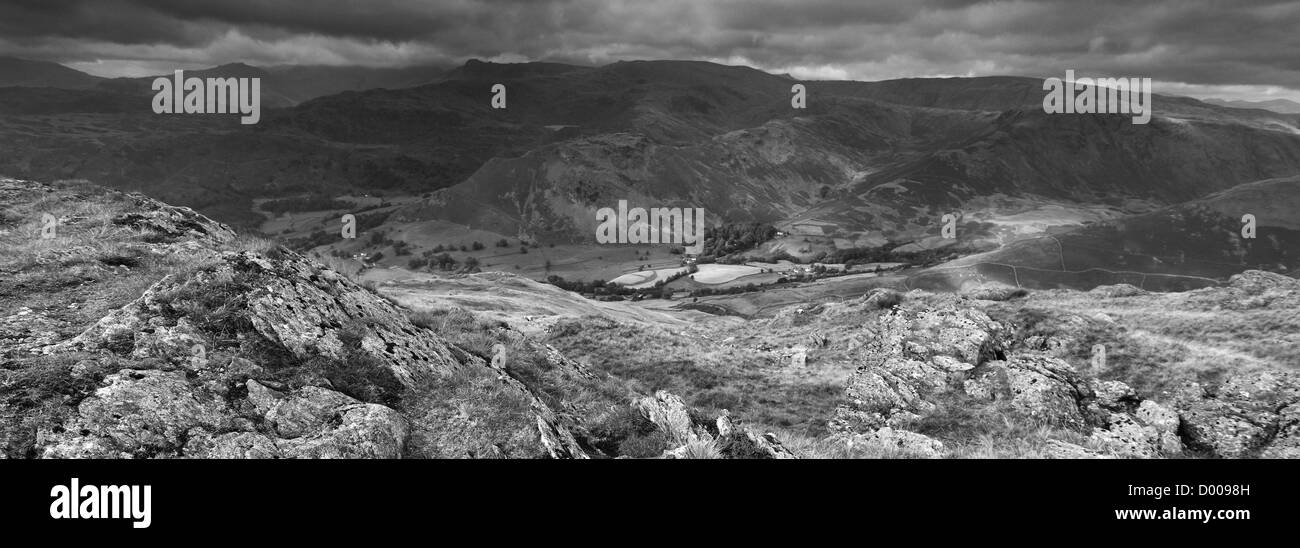 Black and White panoramic Landscape Stone Arthur Fell, Lake District