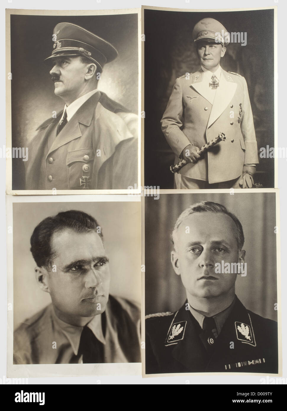 Collection of 36 large-size portrait photographs of leading members of the Nazi Party,Adolf Hitler: picture after a painting(24 x 17.5). Hermann Göring: 18 pictures in various sizes(2 in 40 x 30,5 in 30 x 24,7 in 24 x 18,1 in 21.5 x 16.5,3 in 18 x 13),mostly taken by Röhr or Hoffmann,also one early photo in hunting attire,as Reichsmarschall,in uniform as Reichsjägermeister(three pictures by Röhr),in SA uniform with PLM,partially stamped or identical copies. Rudolf Heß: a portra historic,historical,people,1930s,1930s,20th century,NS,National,Additional-Rights-Clearences-Not Available Stock Photo