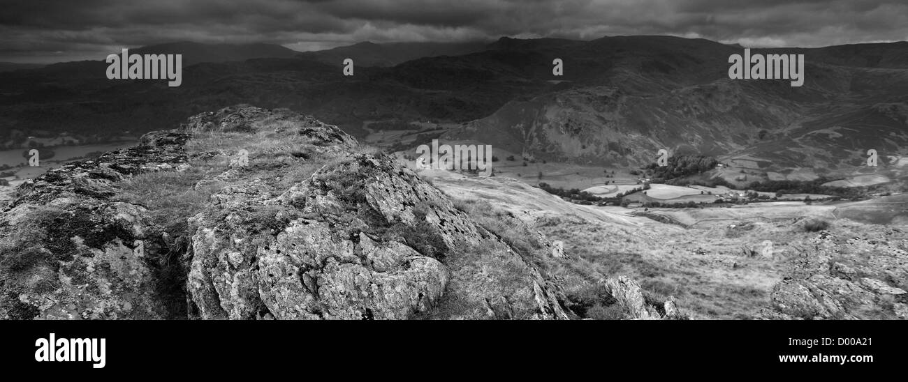 Black and White panoramic Landscape Stone Arthur Fell, Lake District