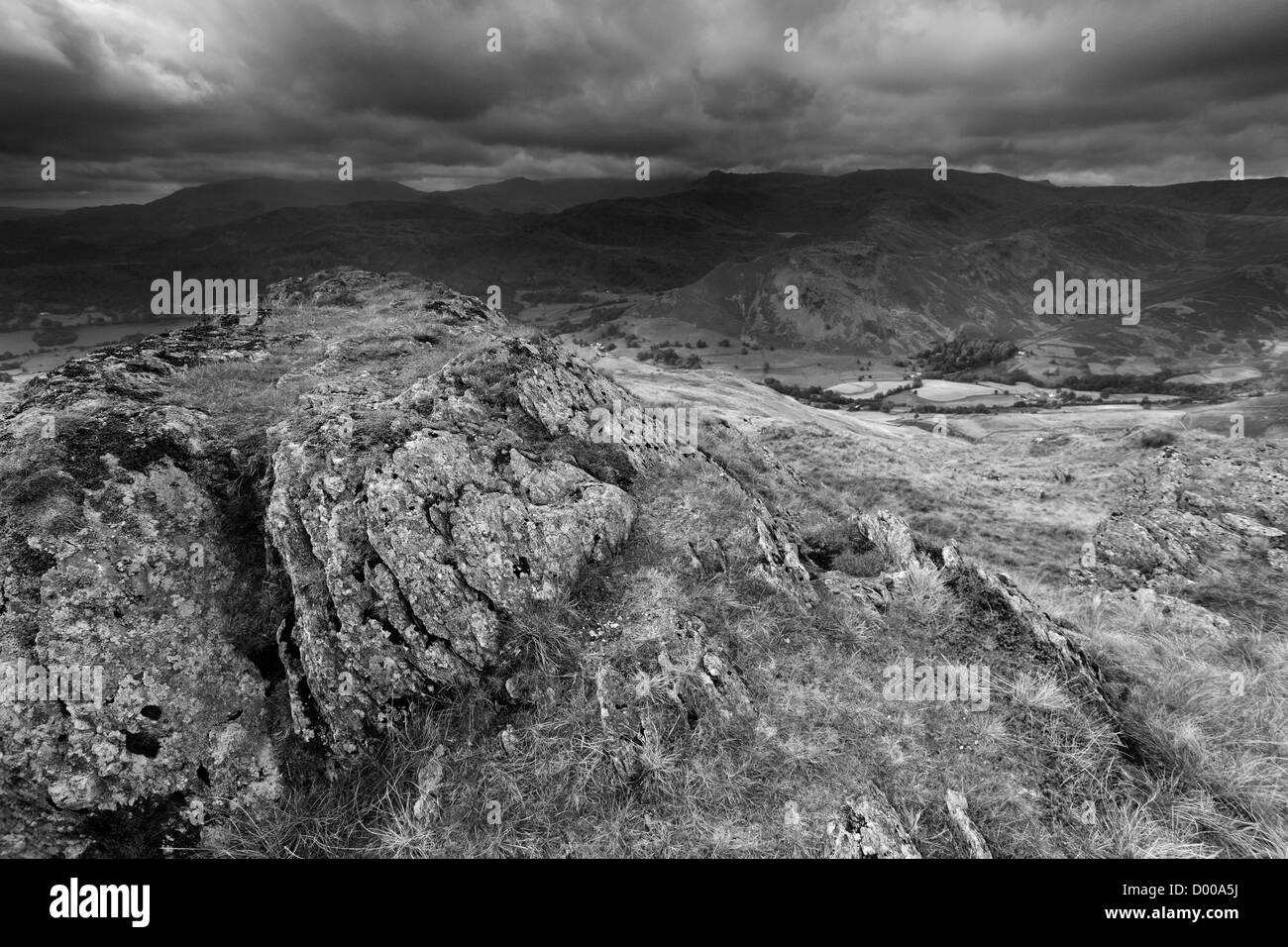 Black and White panoramic Landscape Stone Arthur Fell, Lake District