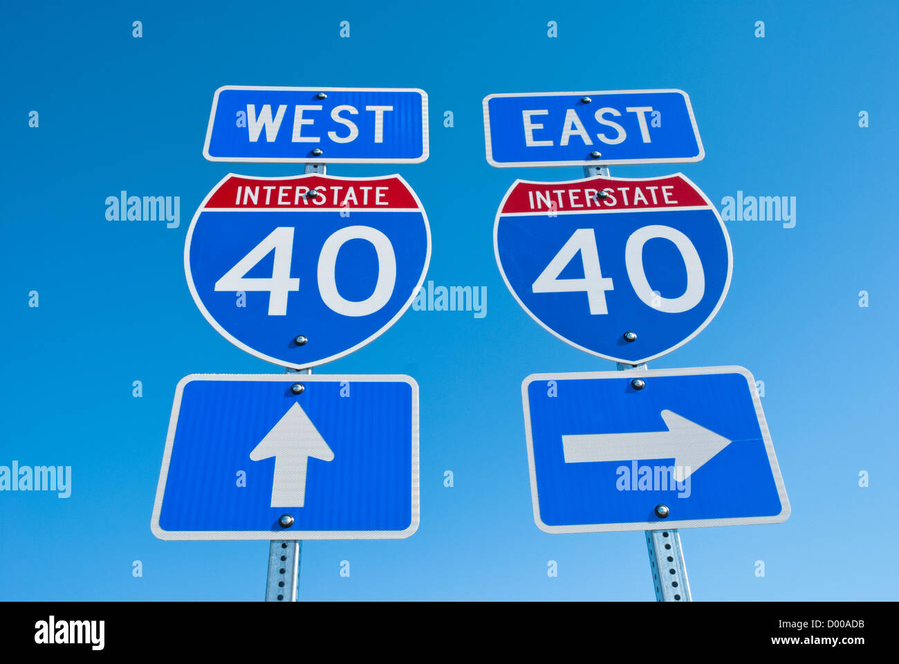 Interstate signs indicate direction at a turnoff in New Mexico. Stock Photo