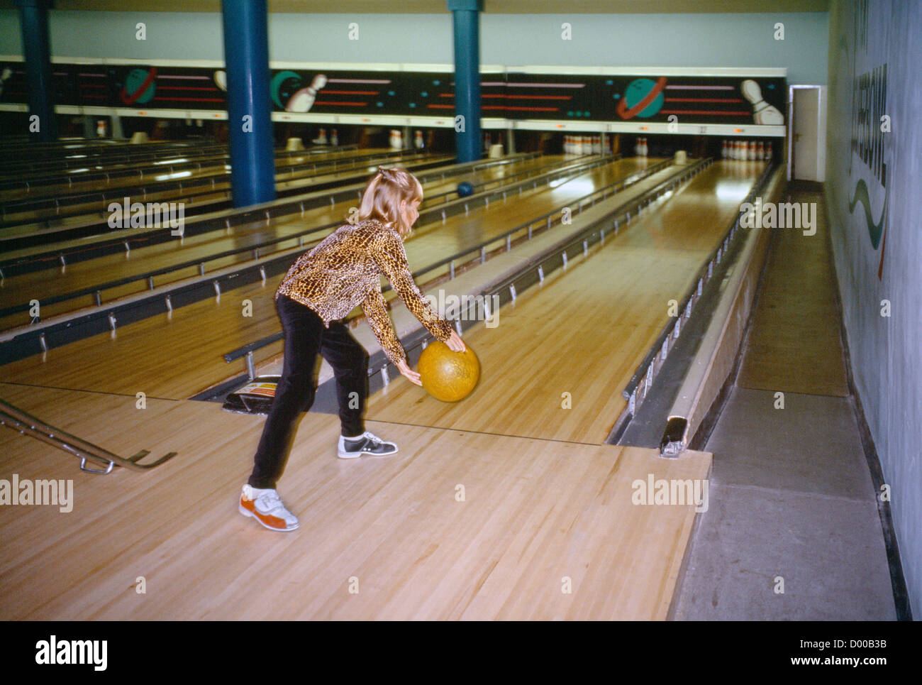 Ten Pin Bowling Teenage Girl Bowling Stock Photo