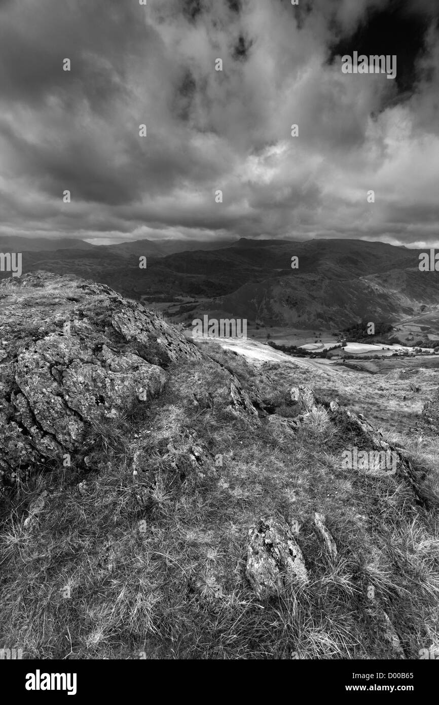 Black and White panoramic Landscape Stone Arthur Fell, Lake District