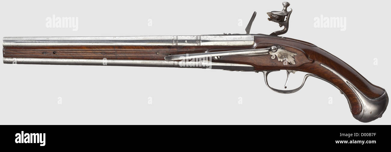 A French over-and-under double-barrelled flintlock pistol,end of the ...