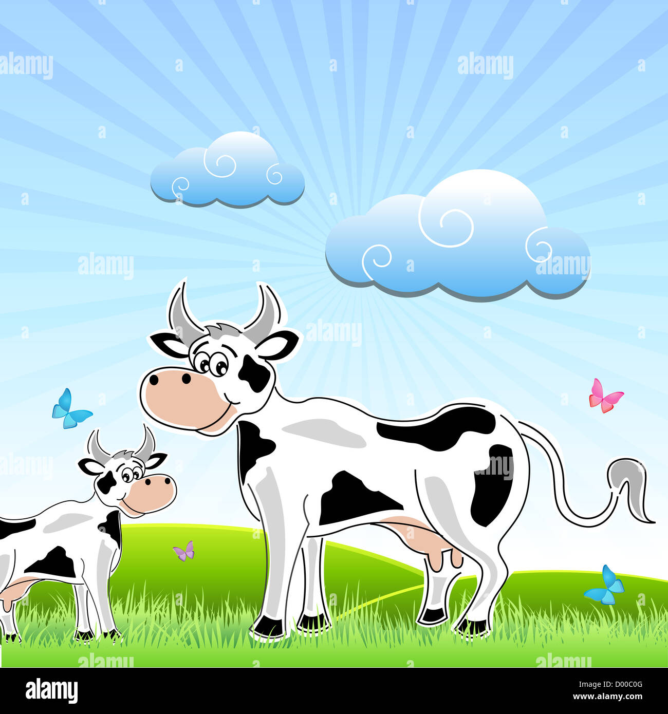 illustration of sketchy cow with mammal in field Stock Photo - Alamy