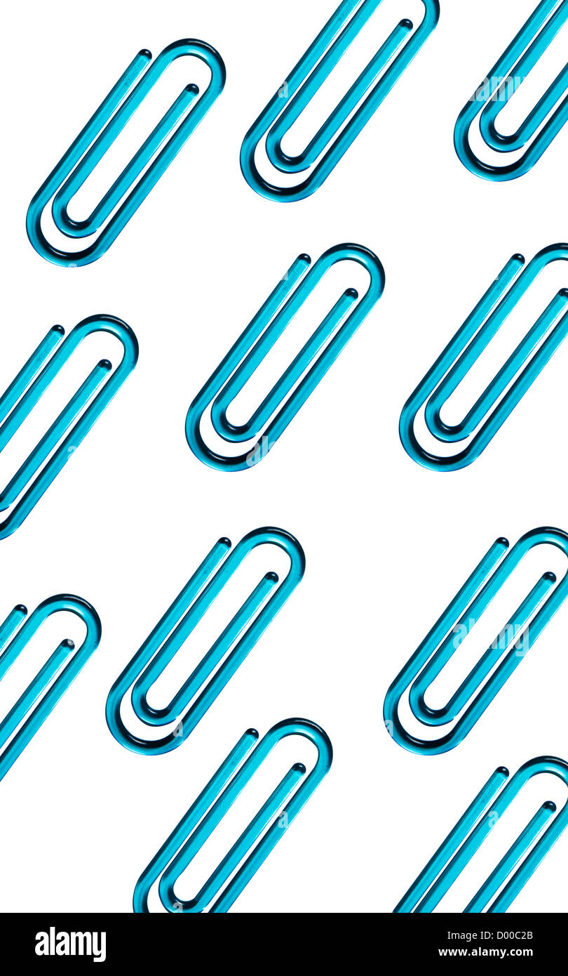 Blue paper clips against white background Stock Photo