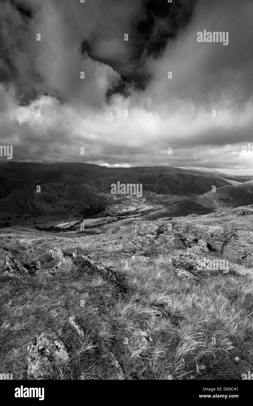 Black and White panoramic Landscape Stone Arthur Fell, Lake District