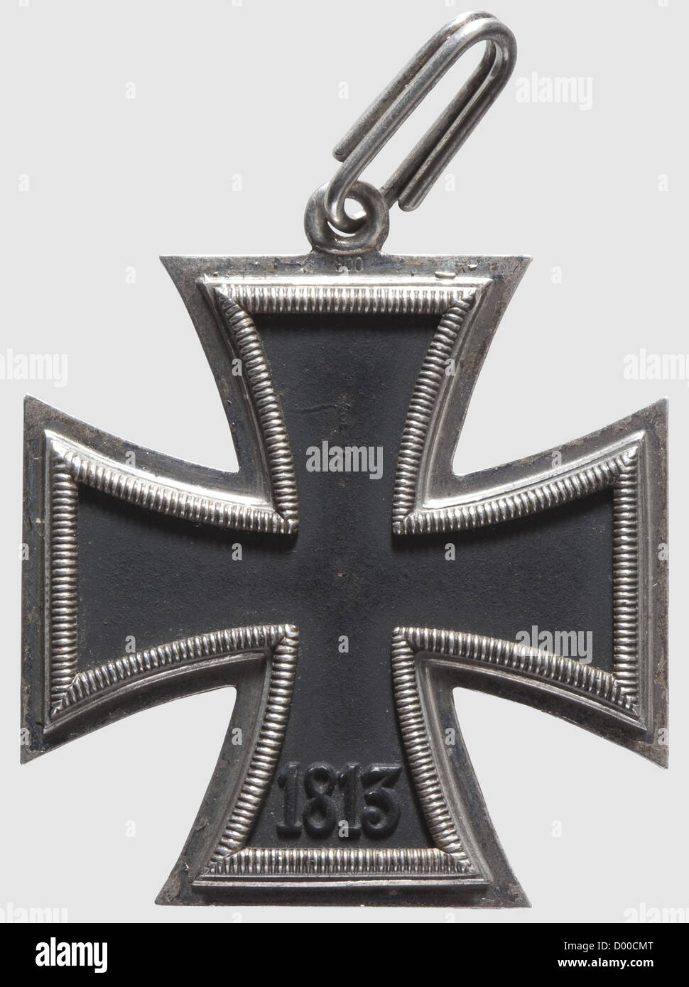 A Knight's Cross to the Iron Cross of 1939,Maker Klein & Quenzer,Idar-Oberstein. The silver frame stamped '800',the silver suspension ring '800' and '65'. Blackened iron core. Dimensions 49.1 x 48.6 mm,weight 31.92 g(Nie 7.03.08 c). Included is a 72 cm length of non-customised neck ribbon(stained),historic,historical,1930s,20th century,awards,award,German Reich,Third Reich,Nazi era,National Socialism,object,objects,stills,medal,decoration,medals,decorations,clipping,cut out,cut-out,cut-outs,honor,honour,National Socialist,Nazi,Na,Additional-Rights-Clearences-Not Available Stock Photo
