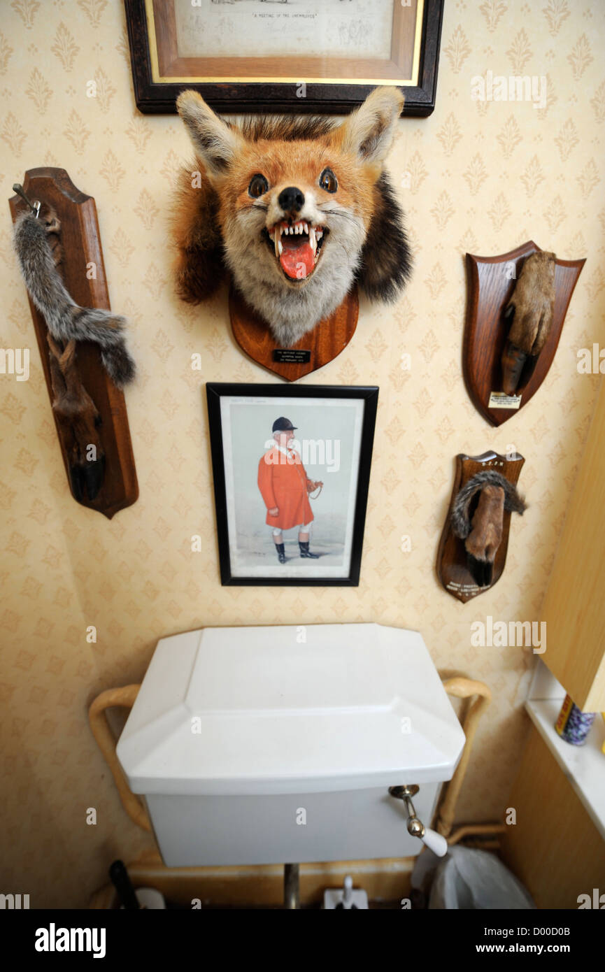 A Hunting Themed Bathroom In A Country House Uk Stock Photo Alamy