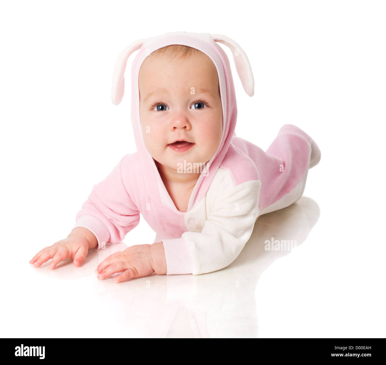 six month baby wearing bunny suit isolated on white Stock Photo Alamy