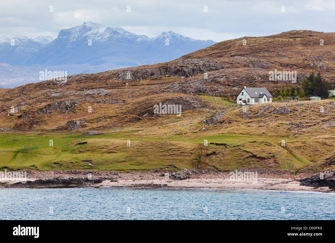 A highland croft sat on the shores of Loch Ewe in the Scottish Highlands. Stock Photo