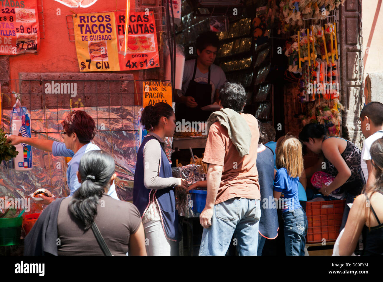Fastfood on Calle Moneda - long avenue in Historical Centre of Mexico City DF Stock Photo