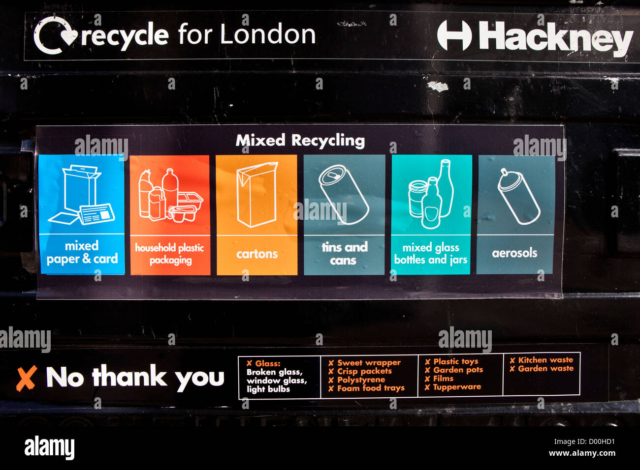Recycling bins for mixed items (paper, glass, plastic etc) in Hackney