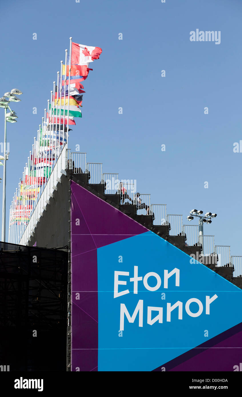 Close-up view of part of Eton Manor, the venue for wheelchair tennis during the Paralympics, at the Olympic Park, Stratford. Stock Photo