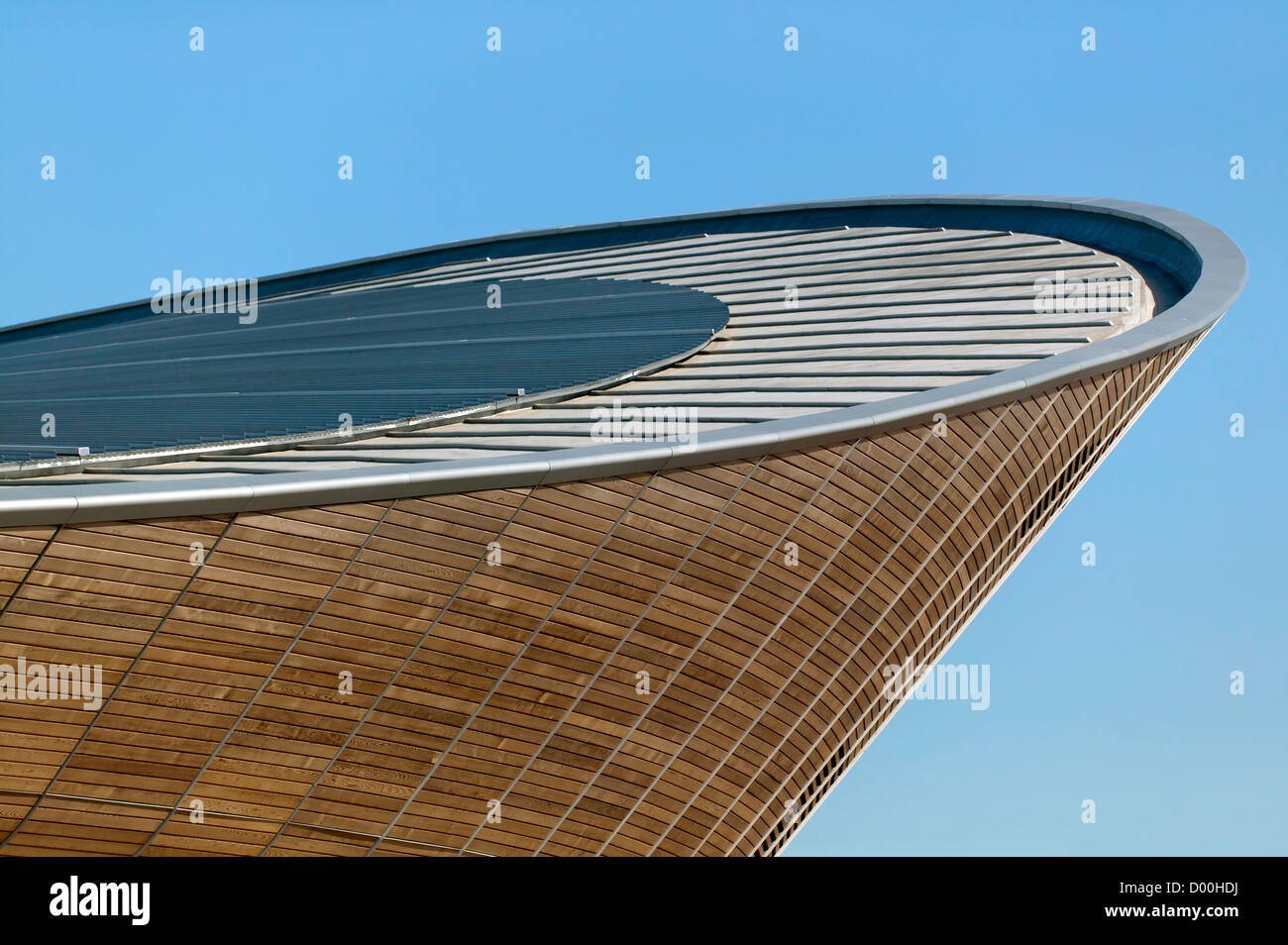Close-up, telephoto view showing part of the Velodrome, at the Olympic Park, Stratford. Stock Photo