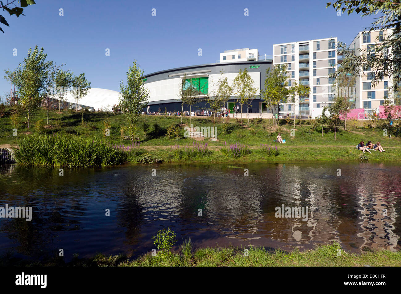 View of the Acer Journey Pavilion and the Athletes village at the Olympic Park, Stratford. Stock Photo