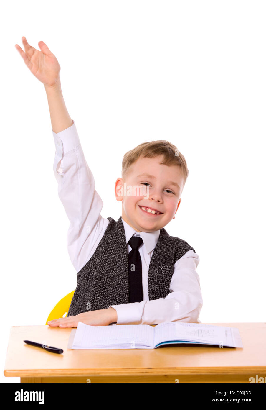 Cheerful Schoolboy ready to answer question isolated Stock Photo Alamy
