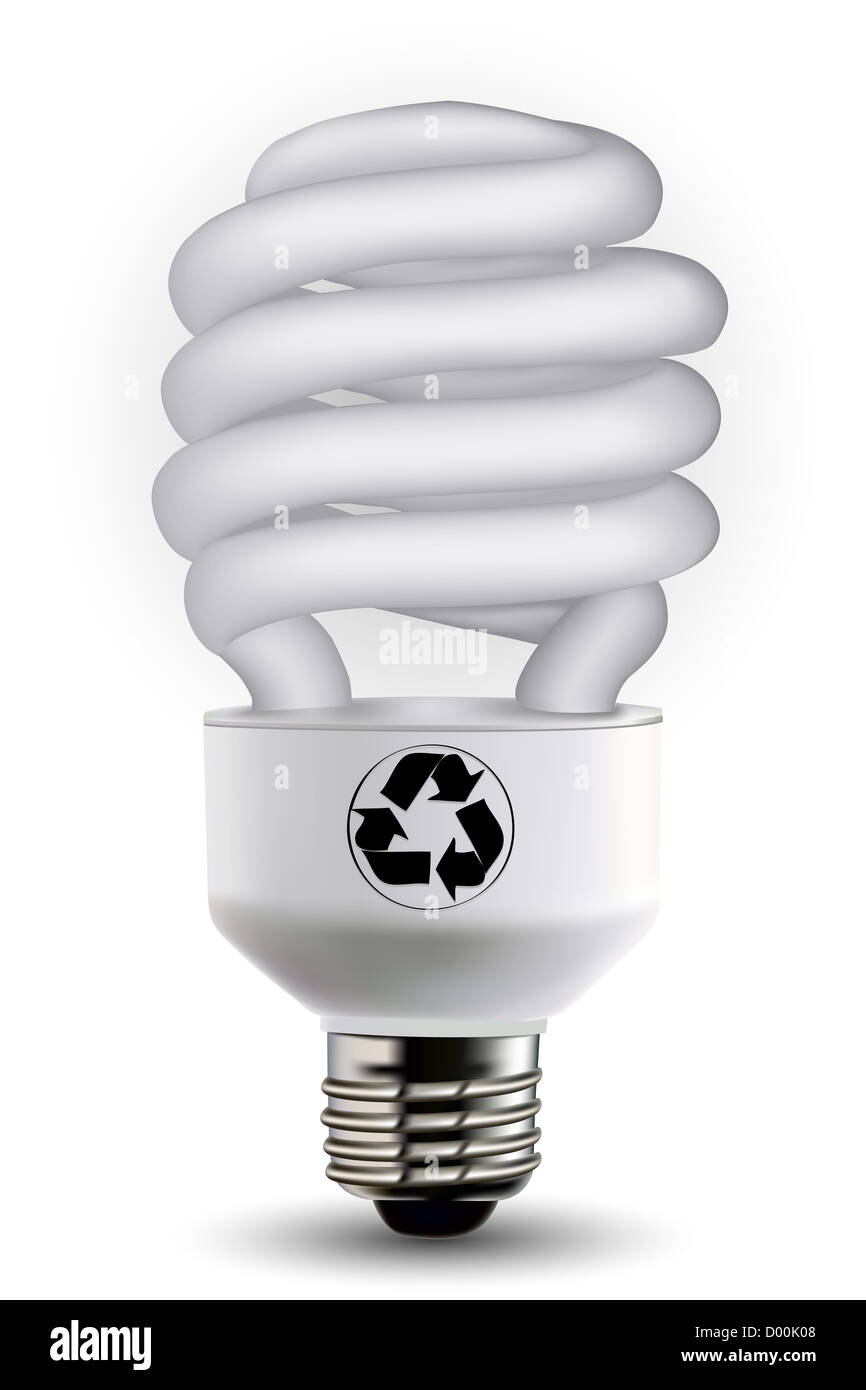 illustration of cfl bulb with recycle symbol on isolated background