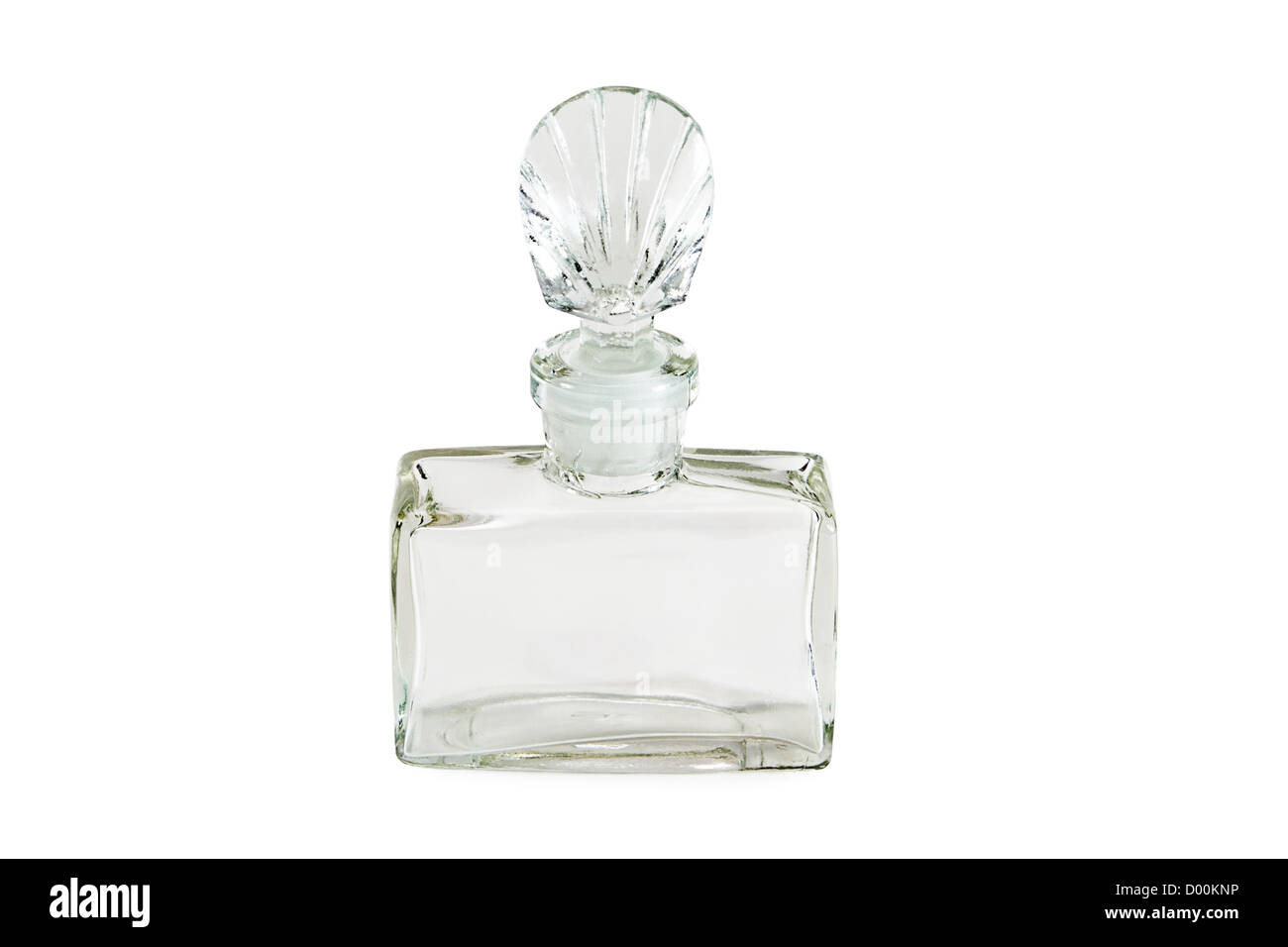 Empty small bottle of perfume isolated on white background Stock Photo