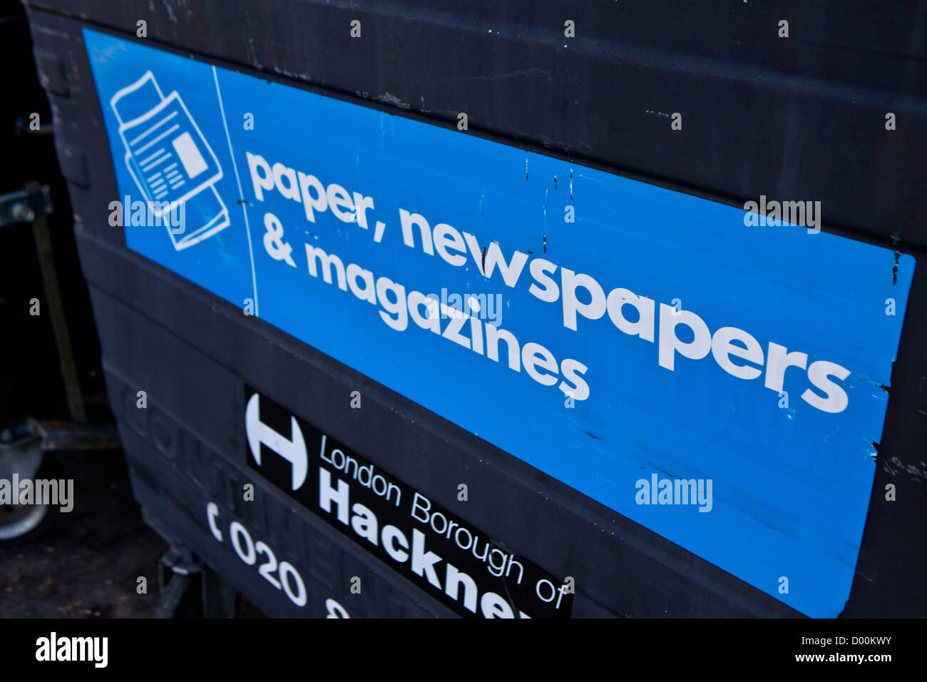 Recycling bins for paper, newspapers and magazines in Hackney, London
