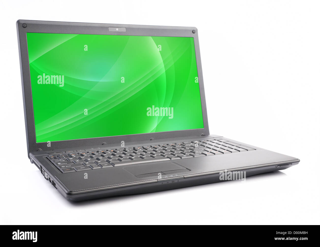 Laptop isolated, green screensaver Stock Photo
