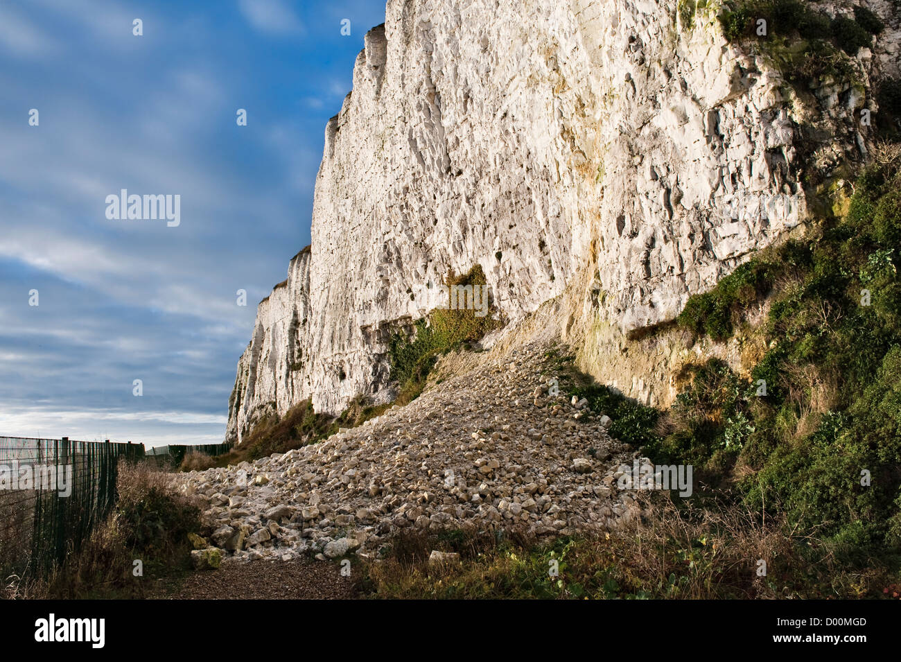 The famous chalk White Cliffs of Dover on the south coast of Kent, UK