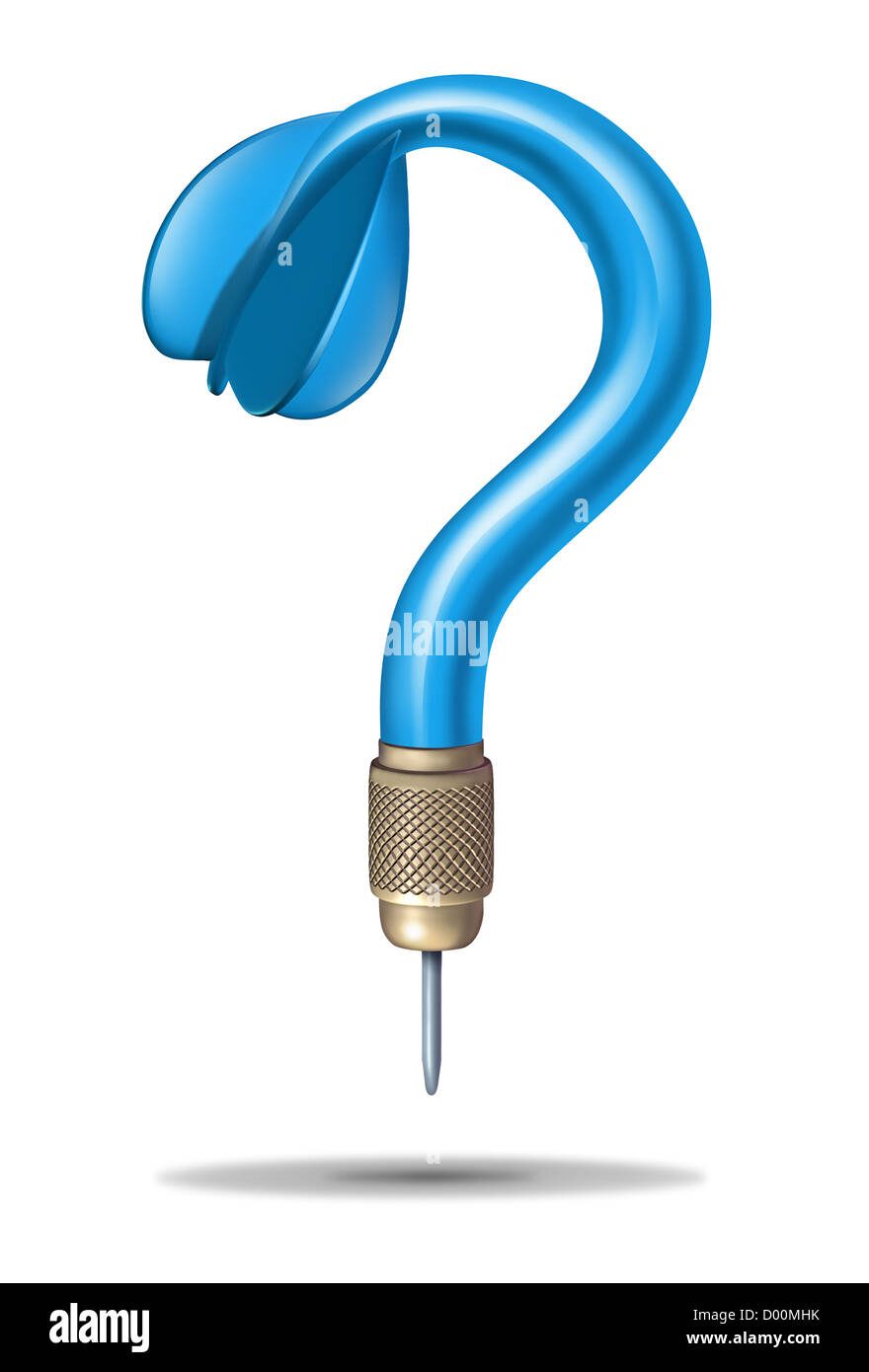 Strategy questions with a blue dart in the shape of a question mark as a business or health