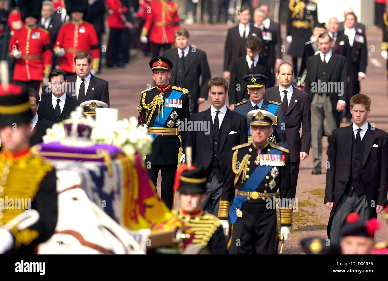Queen Mothers funeral showing Prince William and Harry, London, UK Stock Photo