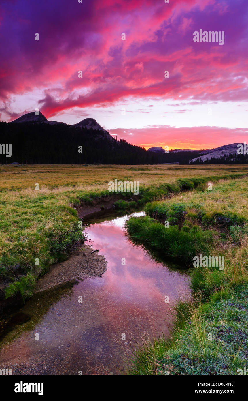 Sunset over Tuolumne Meadows along Budd Creek, Yosemite National Park