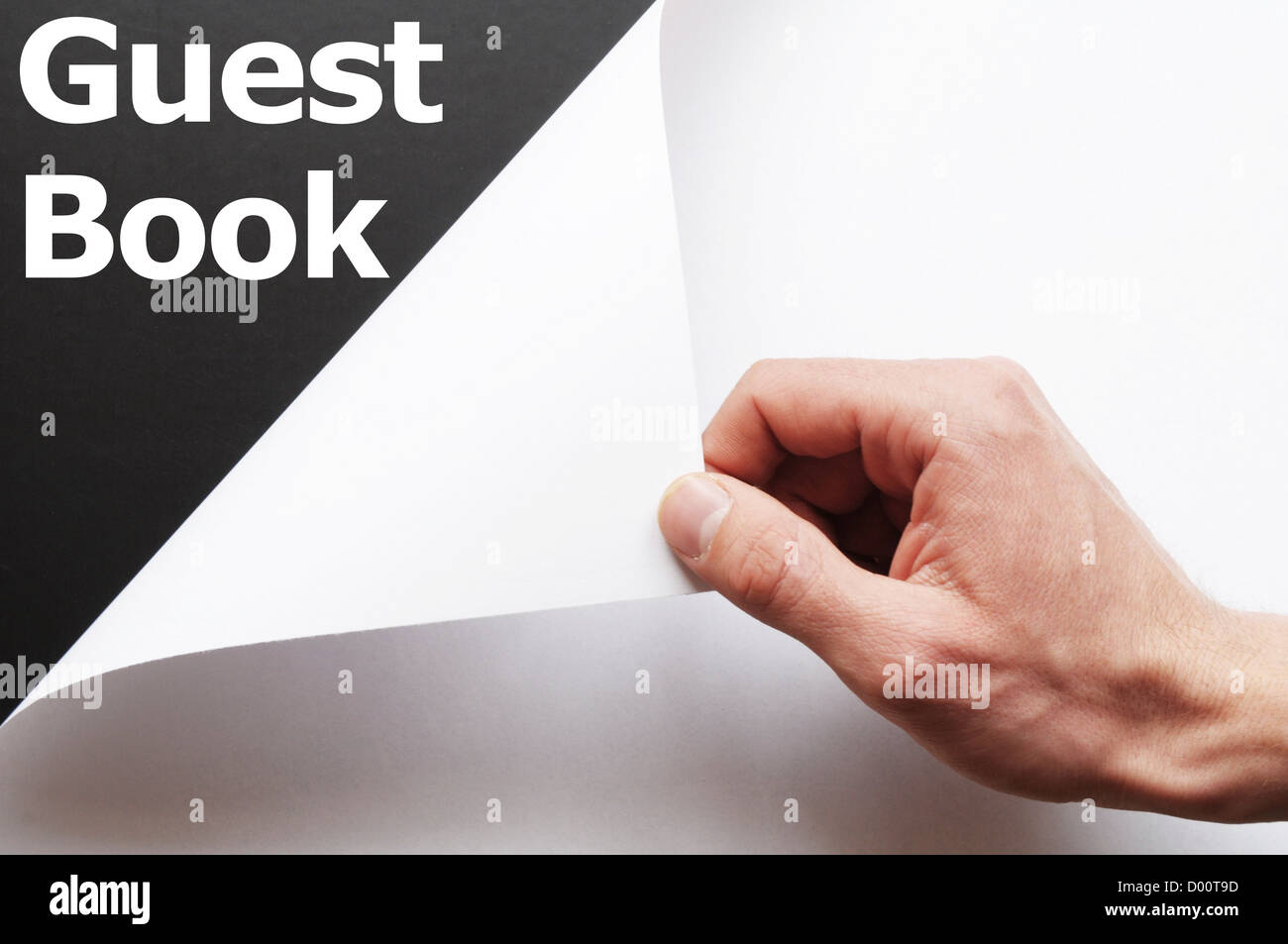 guest book or guestbook concept with hand and paper Stock Photo
