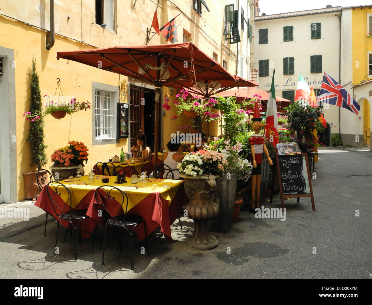 Outdoor restaurant Lucca Tuscany Italy Stock Photo
