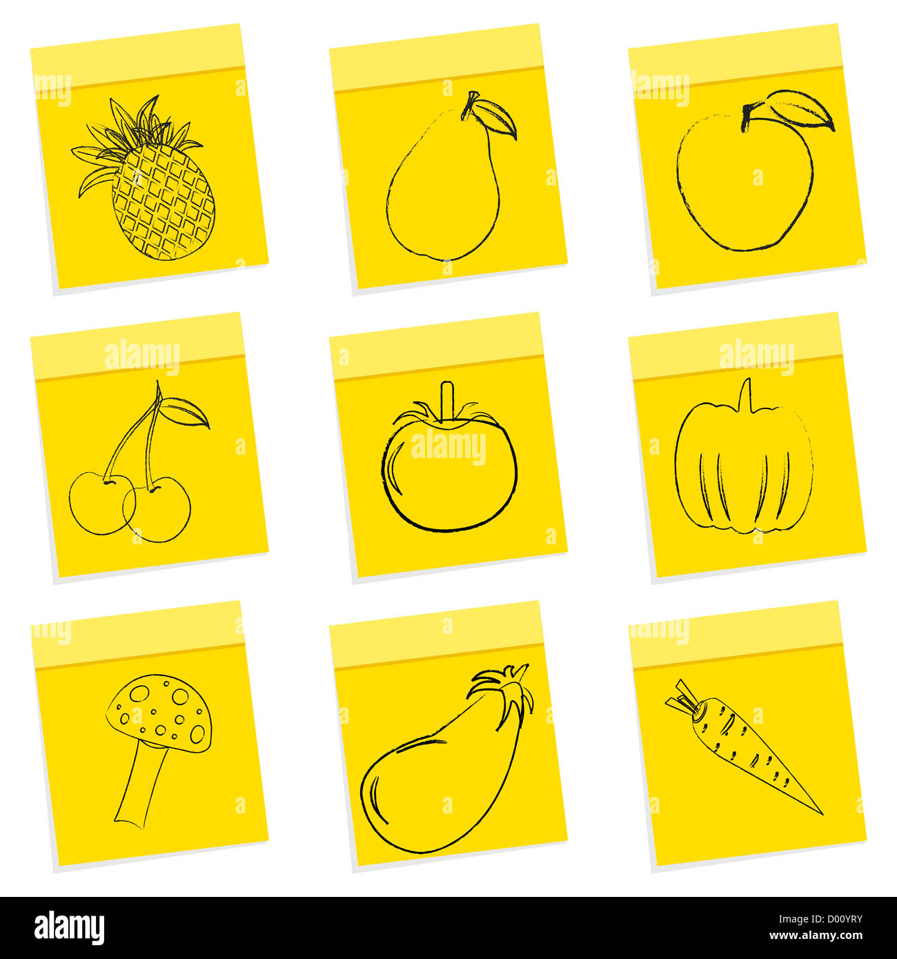 illustration of fruit & vegetables sketch on chit sticker Stock Photo