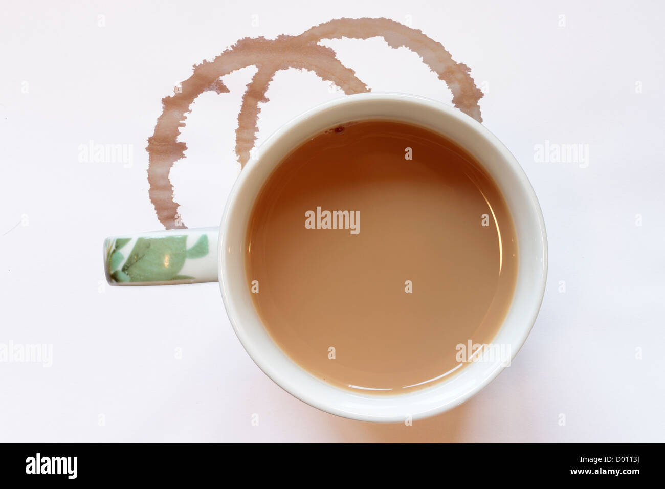 Mug of Tea with Tea Rings viewed from above Stock Photo